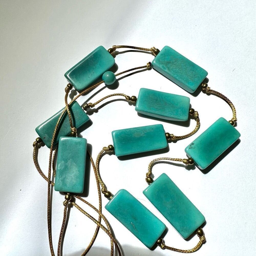 Bronzite and faux turquoise beaded adjustable necklace - Picture 3 of 9